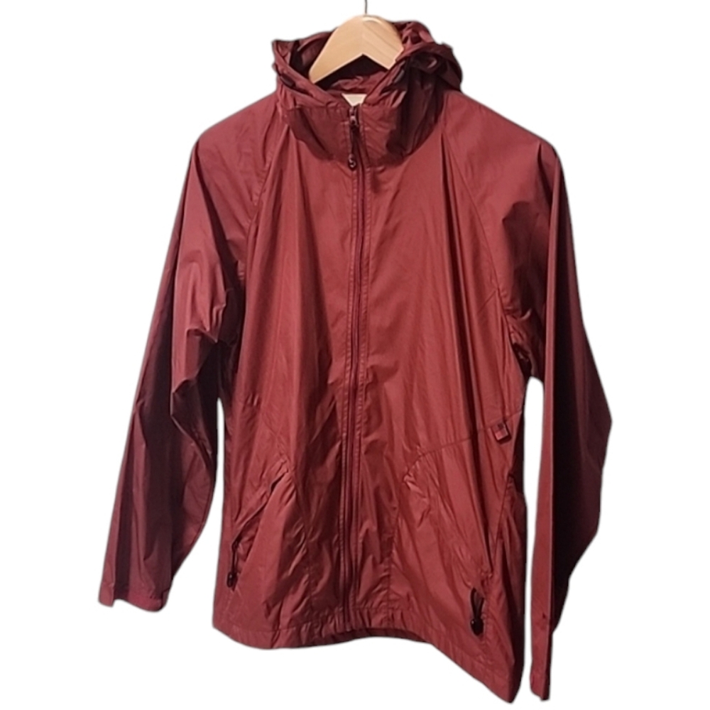 WOOLRICH Hybrid Windbreaker Utility Jacket S Beet Red Hood Packable Travel - Picture 4 of 14